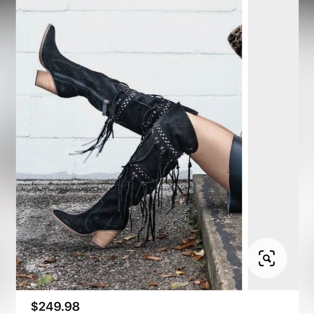 NEW with original box Dingo Leather Black Fringe Knee high Boots size 8